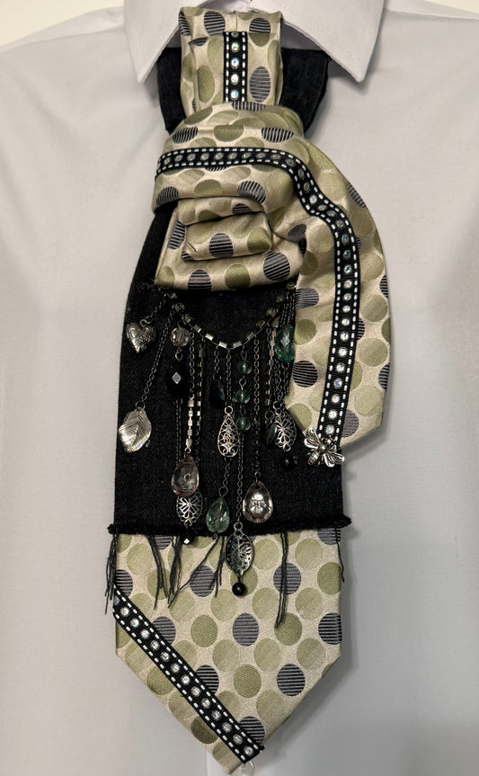 Women, polkadot, and denim Statement Tie